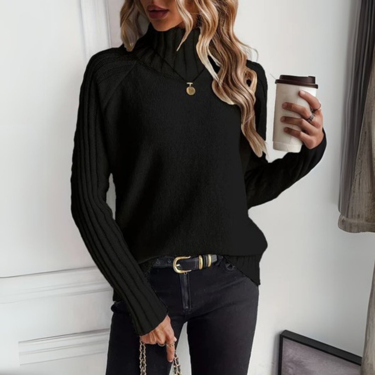 Turtleneck Sweater Knit Relaxed Fit — view 4
