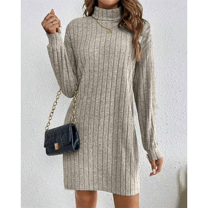 Mini Sweater Dress Ribbed Knit Turtleneck — view 4