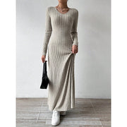 Maxi Dress Ribbed Knit Long Sleeve V-Neck — view 8